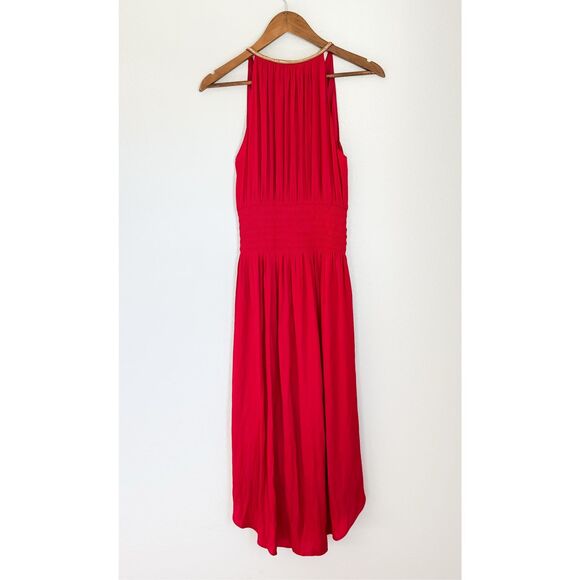 Ramy Brook Melanie Smocked Midi Dress Red Rouge Beaded NWT Size Small - Picture 5 of 5